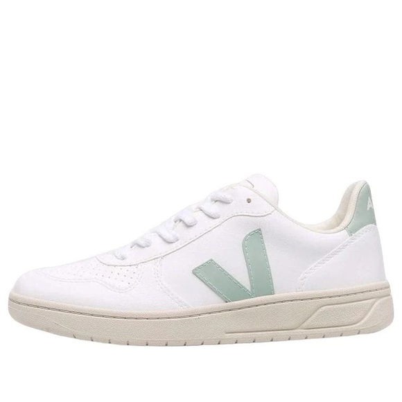 Veja Shoes - Veja White Sneakers with Mint Green V Detail